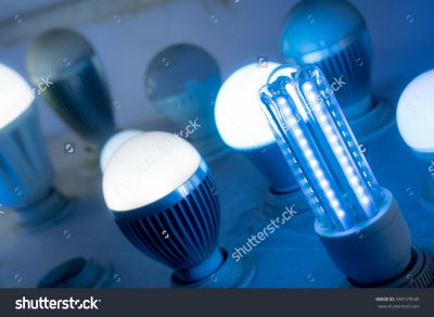 stock photo some led lamps blue light science technology background